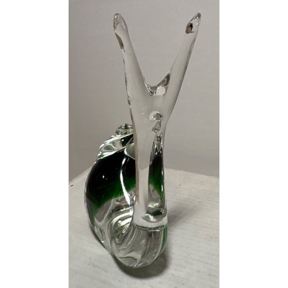 Handcrafted Green & Clear Swirl Glass Snail Figurine Paperweight 5" Tall - Picture 6 of 10